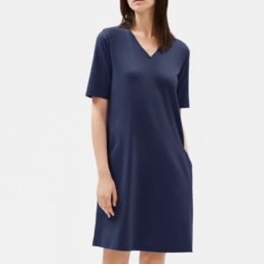 Eileen Fisher Organic Cotton Stretch V-Neck Dress
